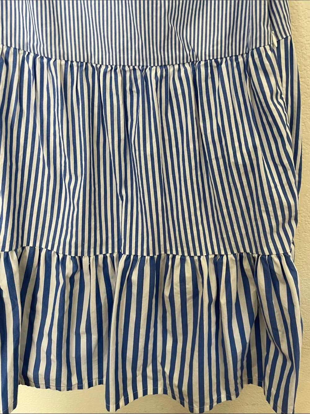 J. Crew Blue & White Striped Sleeveless Tiered Dress cottage core 2 cotton - Picture 5 of 6